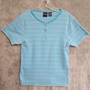 Erika Women's Top Sz Med Blue White Vintage made in Russia cotton blend